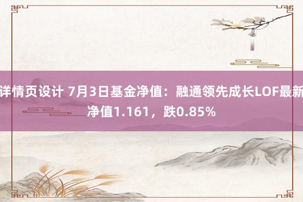 详情页设计 7月3日基金净值：融通领先成长LOF最新净值1.161，跌0.85%